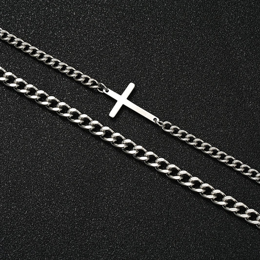 Braceletee Unisex Stainless Steel Cross Cuban Chain Bracelet Set